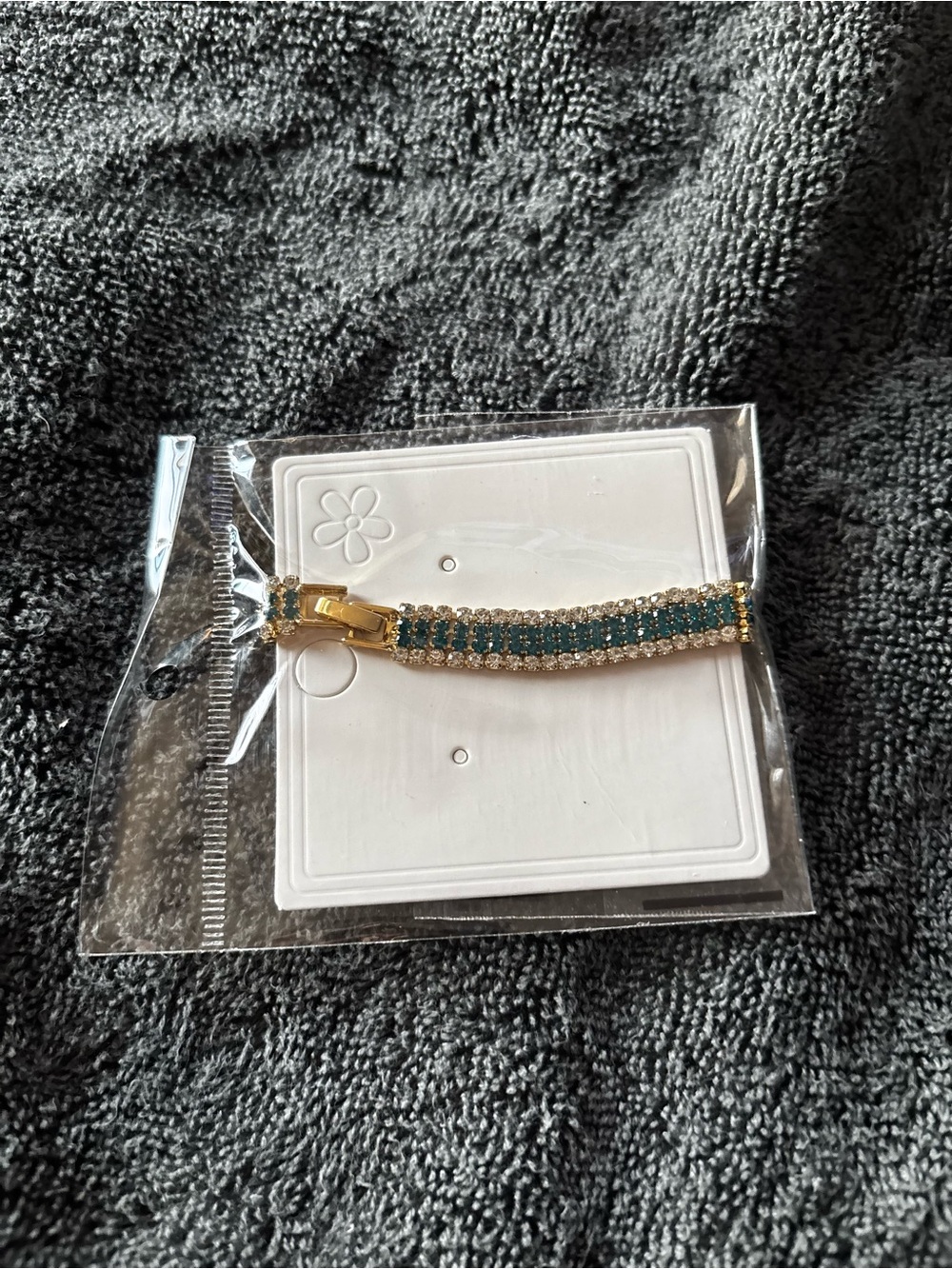 Gold-Tone Bracelet with Teal and Clear Crystal Rows
